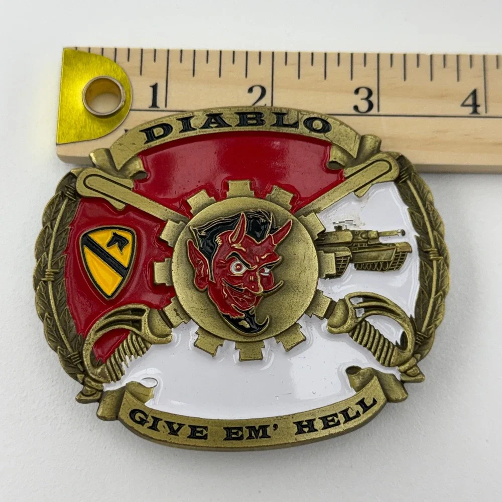 US Army 1st Cavalry Division Give Em Hell Armored Belt Buckle Brass Tone NEW